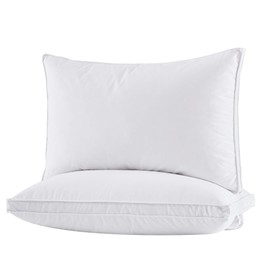 puredown Goose Feather Down Pillow Gusseted Bed Pillows for Sleeping 100% Cotton Shell Set of 2 King Size