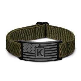 TORNADOKERATINER PREMIUM IRON Graduation Easter Basket Stuffers-Gifts for Son-Military Bracelets for Men-Adjustable Elastic Stretch Strap Letter Bracelets-Patriotic Jewelry (Initial K)