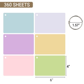 ZMCYN 360 PCS 4x6 Inch Blank Flash Index Cards, Colorful Flash Cards Single Hole Punched with 6 Rings, Assorted Colored Flashcards Study Note Cue Cards for Office School Learning