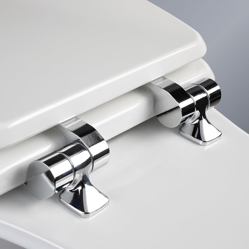 Plexon Toilet Seat with Chrome Hinges, Slow Close Wood Seat,