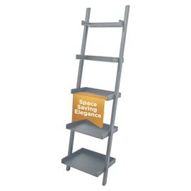 Kiera Grace Providence Hadfield 5 Tier Ladder Shelf, Leaning Bookshelf Storage Rack for Home, Office, 18" x 67", Cloud Grey