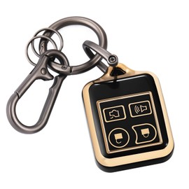 ELOHEI for Ford Key Fob Cover with Keychain, Key Fob Case for 1998-2016 Ford F150 F250 F350 Explorer Expedition Ranger Escape Edge Focus Mustang Premium Soft TPU (Gold Edge Black, 4 Buttons)