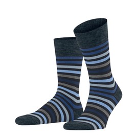 FALKE Men's Tinted Stripe Socks Breathable Climate Regulating Odour-Inhibiting Wool Cotton Reinforced Men's Socks Striped Durable Allrounder for Business Everyday 1 Pair, Blue (Dark Navy 6371)