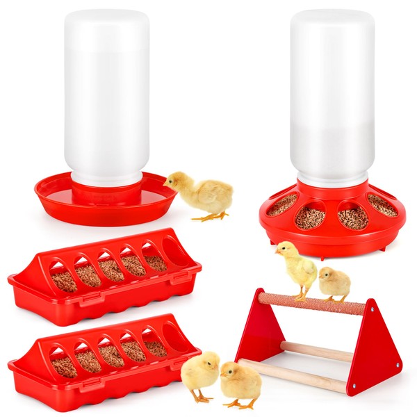 POMINEL Chick Feeder and Waterer Kit, Plastic Baby Chicken Feeder