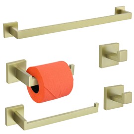 TURS Brushed Gold 5-Pieces Bathroom Hardware Set, Bath Towel Bar Set, SUS304 Stainless Steel 23.6 Inch Bathroom Accessories Kit Wall Mounted