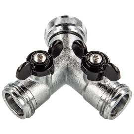 tecuro 2-Way Y-Splitter with Shut-Off Valves for Taps and Valves - Chrome-Plated
