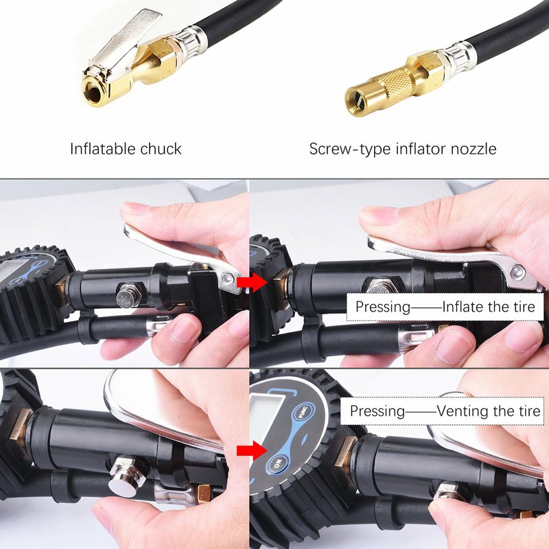 0‑200PSI Tire Inflator with Tire Pressure Gauge LCD Digital Display