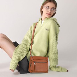 befen Genuine Leather Crossbody Bags for Women, Brown Shoulder Bag for Women Crossbody Purse for Women Medium Size Shoulder Handbags Anti Theft Handbags with Adjustable Strap and Multi Zip Pockets