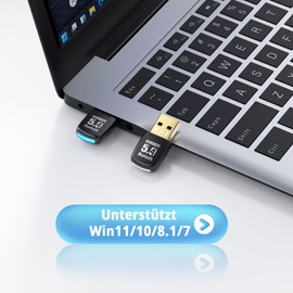GAROGYI Bluetooth 5.4 Adapter für PC, Bluetooth Stick für Maus, Tastatur, Kopfhörer, Handy, Tablet, Controller, USB Bluetooth Dongle unterstützt Windows 11/10/8.1/7, Plug & Play für Windows 11/10/8.1