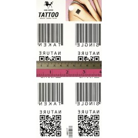 Set 2 Sheets Black Bar Code QR Numbers Barcode Temporary Tattoos Stickers Patterned Removable Design Decorations Body Neck Chest Shoulder Legs Arm Back For Man Woman