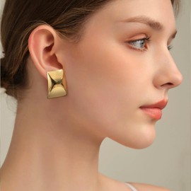 Large Statement Earrings Gold Stud Earrings Gold Hypoallergenic Stainless Steel Earrings Women's Chunky Bow Earrings Jewellery Women Gifts for Women, Gold Plated, No Gemstone