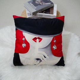 DILOXNSU Cushion Covers Elegant Modern Girl Velvet Square Double Sided Printing Red Black Decorative Pillows Cover for Sofa Bed Home Office Garden Cushions Covers 45 x 45 cm 18 x 18 inch
