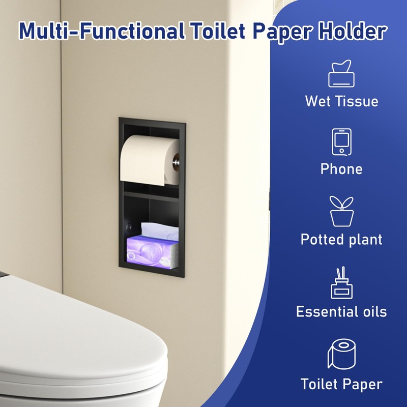 Bernkot Recessed Toilet Paper Holder, Double Roll Toilet Tissue Holder