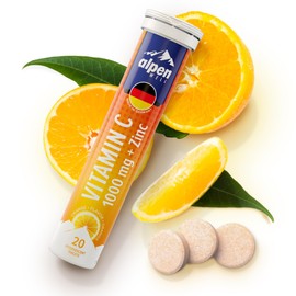 𝐁𝐞𝐬𝐭𝐬𝐞𝐥𝐥𝐞𝐫 - AlpenWell Vitamin C - 1000mg + Zinc - Immune Support - 20 Effervescent Vitamin Drink Tablets, No Sugar + Low Calorie Supplement, Orange Flavor [Sugar Free]