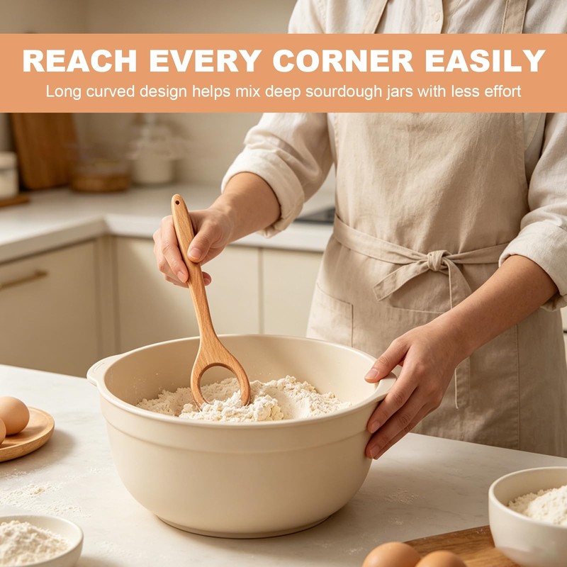 Wooden Danish Dough Whisk Set, 12 inch Dough Mixer with