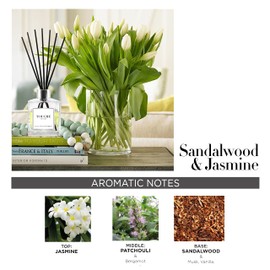 Touche Luxury Natural Reed Diffuser. Long Lasting Scented Home Fragrance. Natural Essential Oil Alcohol-Free. 4.75 OZ. Glass Bottle (Jasmine & Sandalwood - Clear Bottle)