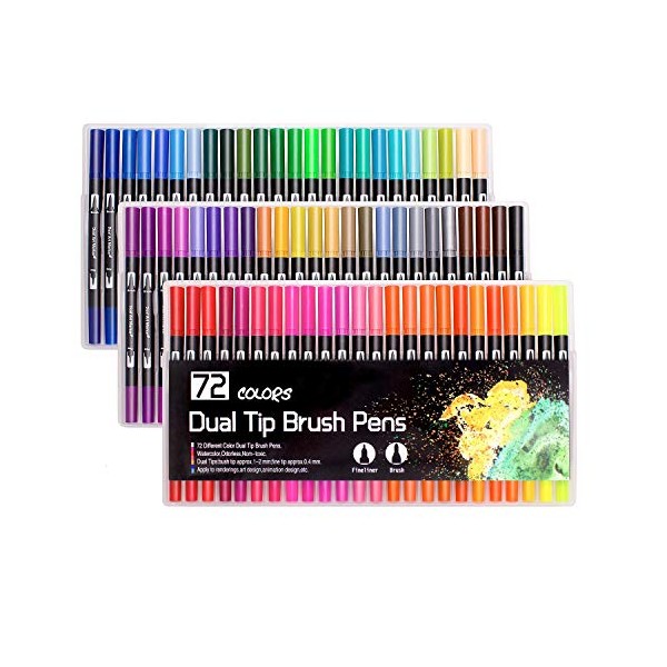 72 Colours Dual Tip Brush Pens Felt Colouring for Adults