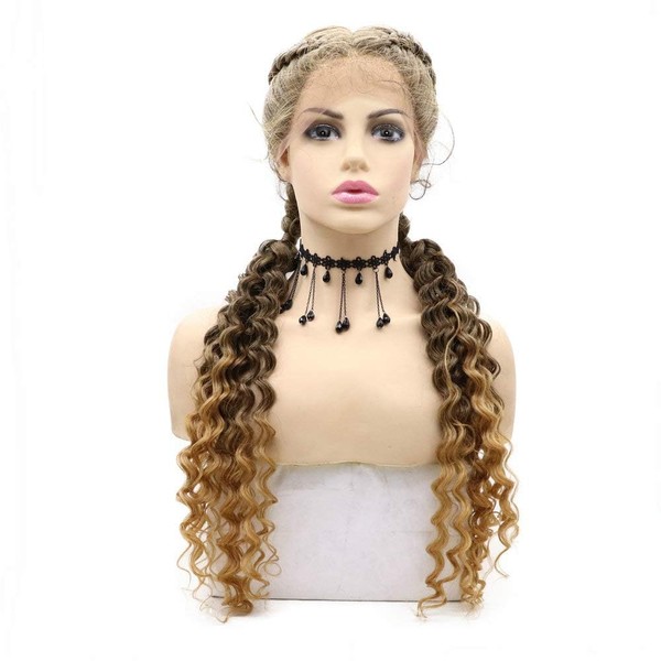 SereneWig Drag Queen Wig Real Natural Brown Ombre Blonde Synthetic Lace Front Wig for Women Bouncy Curly Long Hair Cosplay Glueless Cap Full Wig
