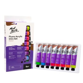 MONT MARTE Acrylic Paint Set - Fluorescent - 8 pieces, 18 ml tubes - Ideal for acrylic painting - Brilliant lightfast colours with great opacity