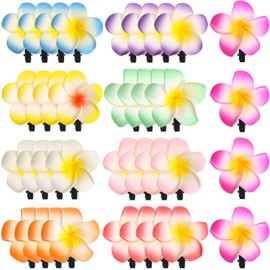 36 Pinzas para Cabello con Flor de Plumería Clips Florales de Espuma Hawaianos Clips Artificiales de Plumería para Novia Boda Fiesta Hawaiana Playa Tropical (7 cm/ 2.8 pulgadas)
