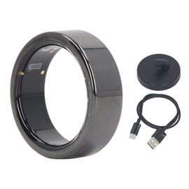 Smart Ring IP68 Waterproof Pedometer Sleep Fitness Tracker Ring with Charging Cable Base for Women Men Black 19.0mm / 0.75in Inner Diameter