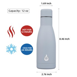 BJPKPK Insulated Water Bottle 12oz Stainless Steel Water Bottles Reusable Metal Thermos Water Bottle Keep Cold And Hot,Mist Grey