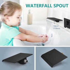 Aolemi Tub Faucet Waterfall Bathtub Faucets Wall Mount Tub Filler Bathroom Sink Single Handle with High Flow Spout Rough-in Valve Included Matte Black