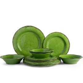 LEHAHA Melamine Dinnerware Set, 12-Piece Dishes Set, Lightweight and BPA Free Rustic Plates and Bowls Sets, Service for 4, Indoor Outdoor Use, Great for Patio, Camping, RVs (Green)