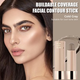 Cool Toned Contour Stick, Natural Buildable Coverage Cream Contour Bronzer Stick,【Portable Travel Size】【Lightweight】【Waterproof & Long Lasting】Smooth Gliding Face Shaping Makeup, 01 Cold Gray