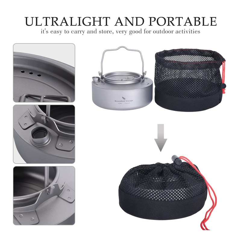 Boundless Voyage Titanium Kettle 700ml/1.0L with Folding Handle & Filter