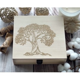 Tree Wooden Box Gift For Friend 25th Wedding Anniversary Gift for Couple Keepsake Box Anniversary Memory Box Engraved Box 8.5 x 8 x 2.5 in. Natural Color