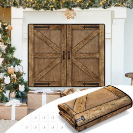 Maasechs Fireplace Cover for Inside, 39 x 32 Inch Fireplace Blanket for Heat Loss, Rustic Wooden Door Pattern Draft Stopper with Hook for Winter Summer Insulated