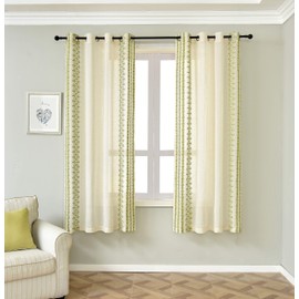 Retro Bohemian Linen Embroidered Sheer Curtains 95 Inch Long for Bedroom - Antique Design Embroidery Flax Drapes with Soft Touching, Set 2 Panels