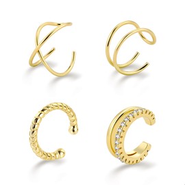 ALEXCRAFT Women's Clip-On Earrings Set, Multipack Earrings, Gold-Plated 925 Silver, 14 K Gold Hoop Earrings, Small Ear Cuff Stud Earrings, Glitter, Stackable, Waterproof, Gold for Multiple Piercings