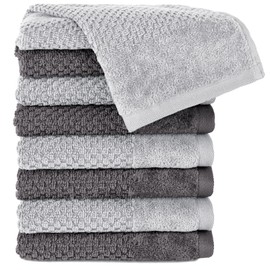 Pure Label 8-Piece Guest Towels 30 x 50 cm with Hanging Loop Made of 100% Cotton, Absorbent, Soft and Oeko-Tex Certified, 8 Guest Towels Anthracite, Grey, 30 x 50 cm
