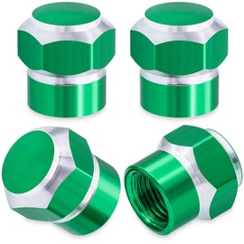 MEAJOO 4PCS Car Tire Valve Stem Caps, Corrosion Resistant Leak-Proof, Aluminum Alloy Wheel Valve Covers with Rubber O-Ring, Universal for Cars, SUV, Trucks, Bikes, Motorcycles, Bicycles(Green)