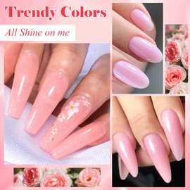 MEET ACROSS 6 Colors Jelly Gel Nail Polish Pink Gel Nail Polish Crystal Glitter Shimmer Translucent Gel Polish Set Long Lasting Soak Off Manicure DIY Home Kit 7ML 8PCS