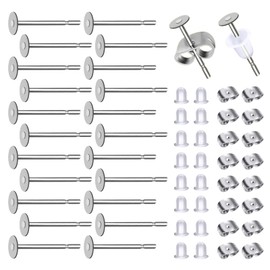 TOAOB 300pcs Earring Posts and Backs Silver Stainless Steel Hypoallergenic 4mm Flat Pad Blanks Studs with Clear Rubber and Butterfly Earring Backs for DIY Jewelry Making