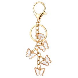 Piriuuo Butterfly Keychains for Women, Initial Letter Keychain Cute Butterfly Purse Charm Keyring Girl Keychains for Car Keys Crystal Butterfly Chain Tassel Keyring Bag Purse Accessories