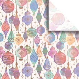 Printed Winter Christmas Unfolded Gift Tissue 20" x 30", Watercolor Ornaments (240 Sheets)