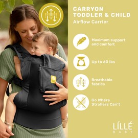 LÍLLÉbaby 3-in-1 Ergonomic CarryOn Airflow Toddler Carrier with Lumbar Support & Breathable Mesh Lining (25-60 lbs), Supportive & Comfortable, Multi-Position Carrying for Hiking & Travel (Black)