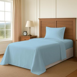Pizuna 100% Cotton Sheet Set Twin XL Size Baby Blue, 600 Thread Count Long Staple Cotton Sateen Weave Crisp Sheet & Pillowcase Set, Deep Pocket Sheets Fits 15" (Combed Cotton Bed Sheet Set -3PC)