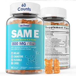 SAM e & L Tyrosine Gummies, 800 mg SAM e (S-Adenosyl-L-Methionine) Supplement + Methylated B Vitamins, NAC, MSM, Turmeric, for Cognitive & Mṍṍd, Antioxidant, Methylation, Liver, Sugar Free , 60 Count