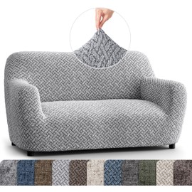 PAULATO BY GA.I.CO. Loveseat Slipcover - Oversized Chair Cover - Stretch Couch Cover - Cushion Love Seat Sofa Slipcovers - 1-Piece Form Fit Washable Protector - Microfibra Print - Venezia Grey