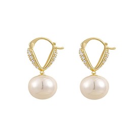 Hoop Earrings for Women, Teardrop Sparkly Rhinestone & Pearl for Statement Dangle Crystal Cubic Zirconia Earbob Charm Jewelry Earrings for Valentine's Day Festival, Adjustable, Metal, Cubic Zirconia