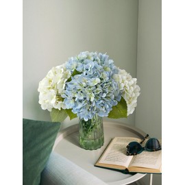 SUMTIPHUN 4 Pcs 20'' Real Touch Hydrangeas 2 White 2 Light Blue Artificial Hydrangeas Flowers Faux Latex Hydrangea for Kitchen Living Room Porch Home Decor Baby Shower Party Wedding Table Centerpiece