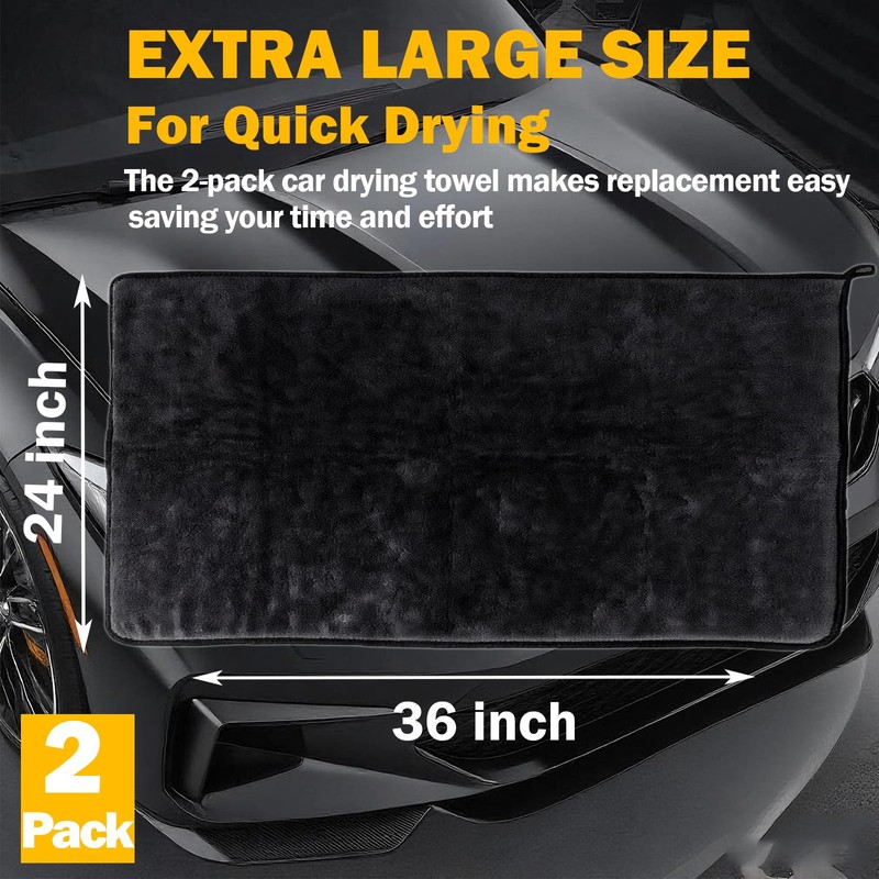 SoliFairy Car Drying Towel (36"x 24"/3ft x 2ft), 2 Pack