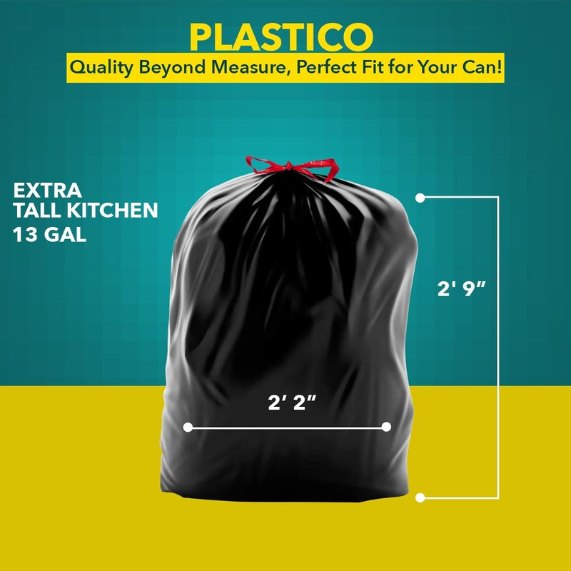 Plastico Extra Tall Kitchen Trash Bags - 18 Gallon, Black,
