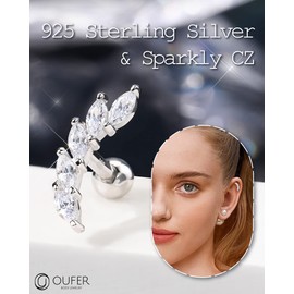OUFER Helix Piercings Jewellery 925 Sterling Silver Conch Ring Tragus Studs Cartilage Earring 16G AAA+ CZ Upper Top Ear Barbell Gift for Women Girls