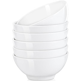 Dyrfolm 19 Ounce Soup Bowls, 6 inch Ceramic Bowls Set of 6, White Ceramic Cereal Bowl, White Porcelain Bowl for Kitchen, Snack, Rice, Salads, Dessert, Fruits, Dishwasher & Microwave Safe